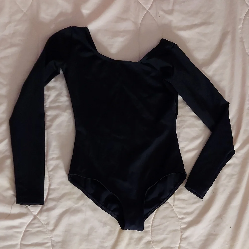 Capezio Black Leotard Large Girls 10-12 Long Sleeve Perfect Ballet Dance
